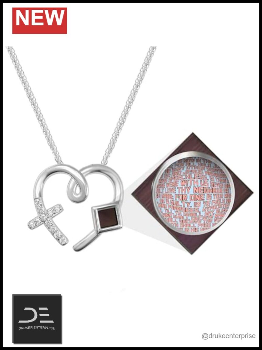925 Sterling Silver Christian Cross Heart Necklace CZ Nano Bible Pendant 18"